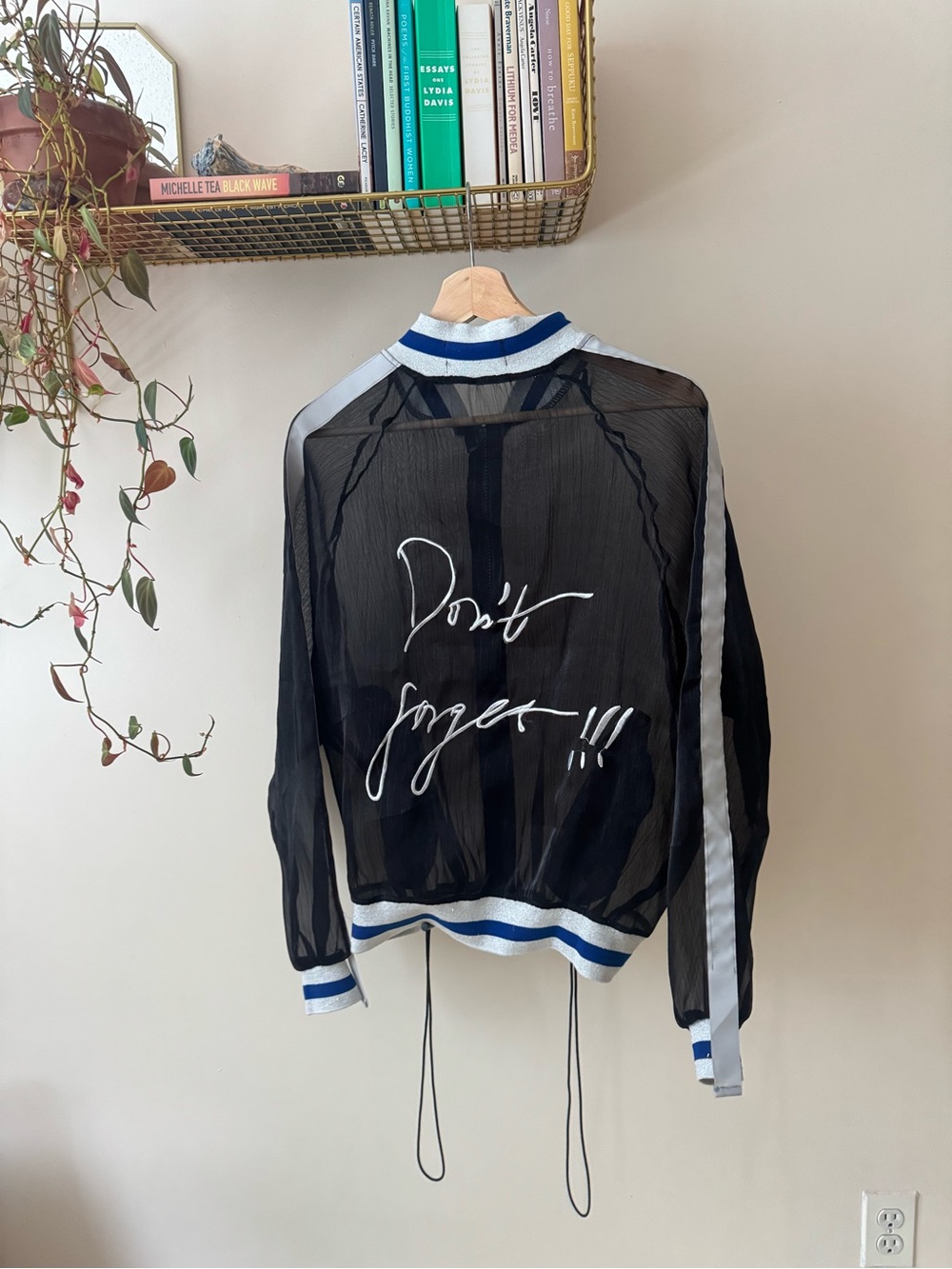 Sheer Black Bomber Jacket with Script Back